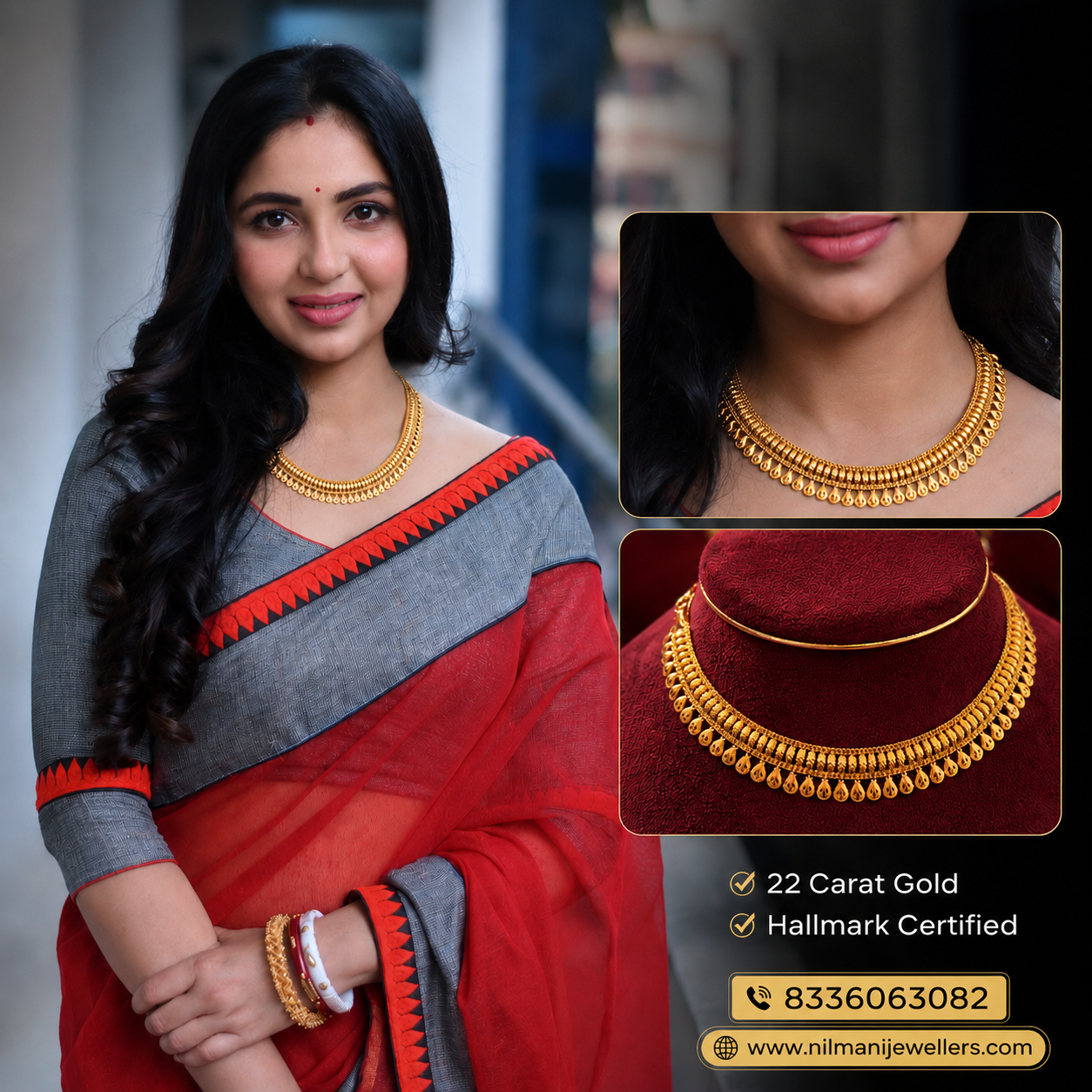 22K Gold Traditional Drop Design Choker Necklace for Women