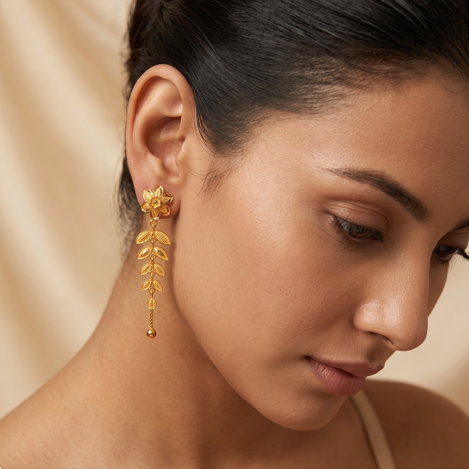 Gold Floral Drop Earrings