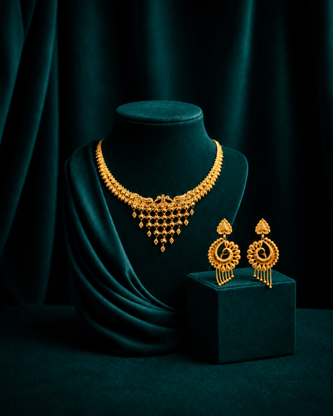 Traditional Gold Necklace Set with Matching Earrings | 22K Hallmark Gold | Nilmani Jewellers