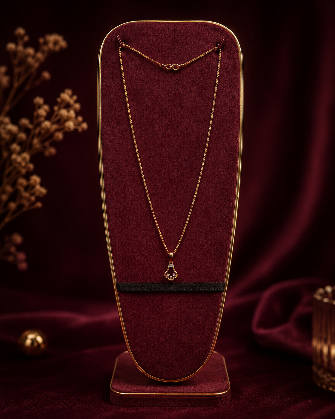 22K Hallmark Gold Heart Pendant Chain for Women