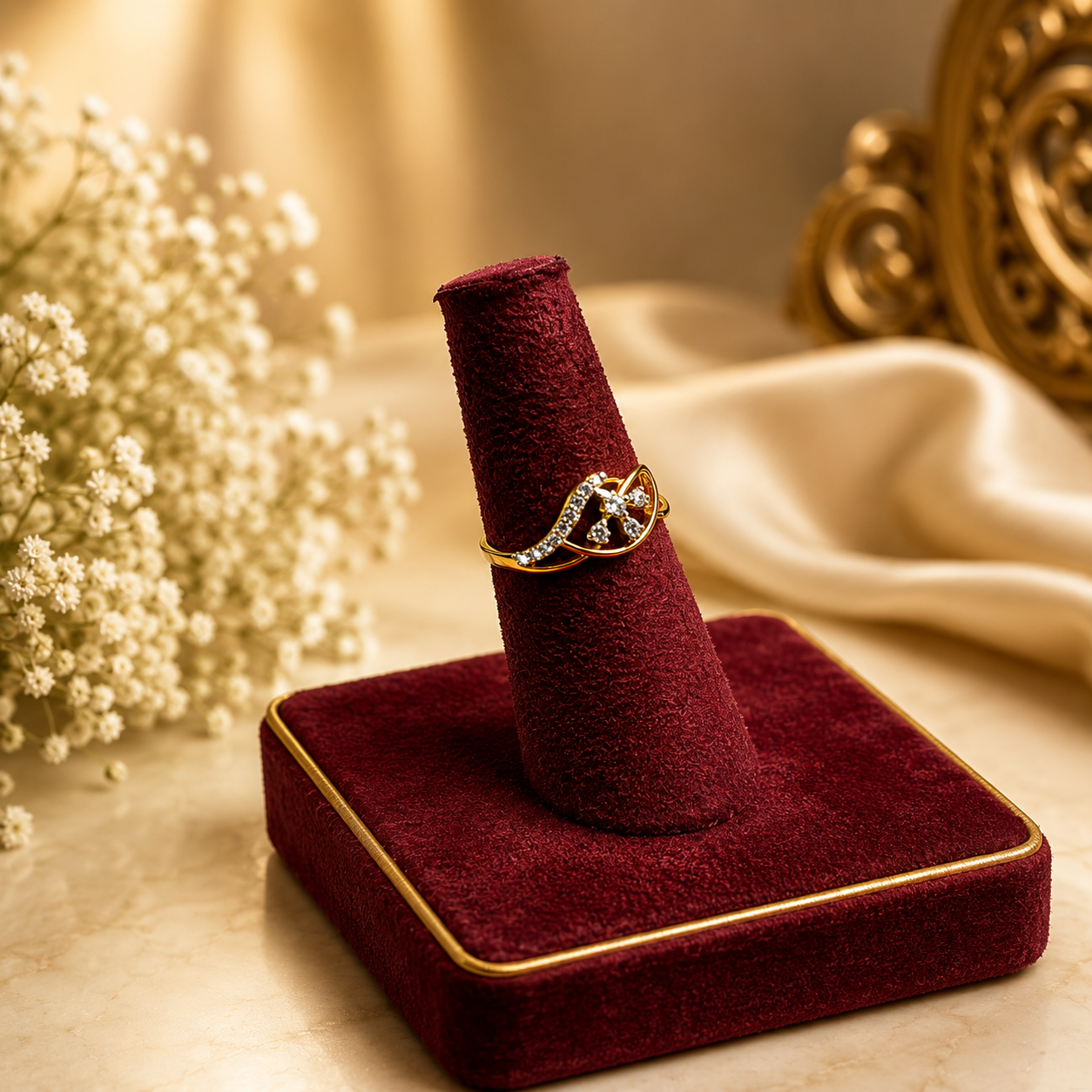 Gold Diamond Floral Designer Ring for Women | Nilmani Jewellers