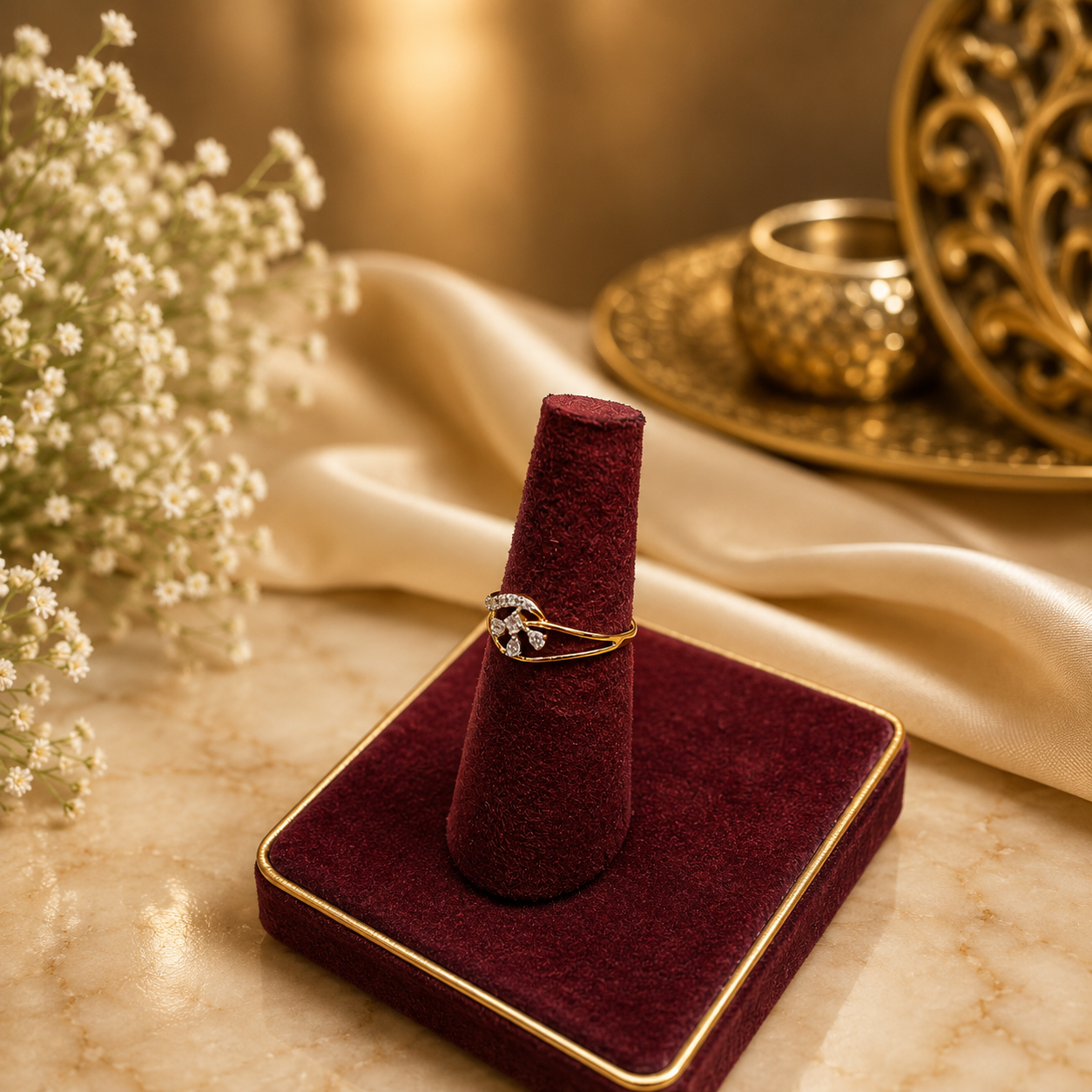 Gold Leaf Design Diamond Ring | Designer Gold Ring