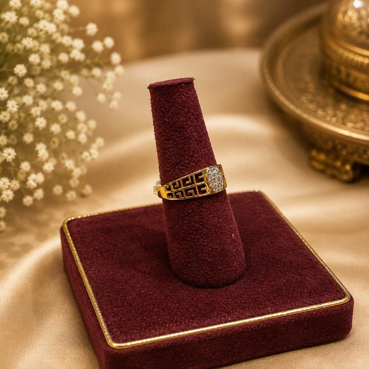 22K Gold Geometric Designer Ring with Diamond Accent
